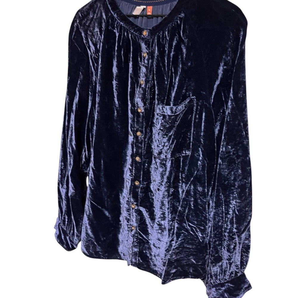 Pilcro by Anthropologie Navy Velvet Button-Front Women's Top size 2X - Picture 9 of 15